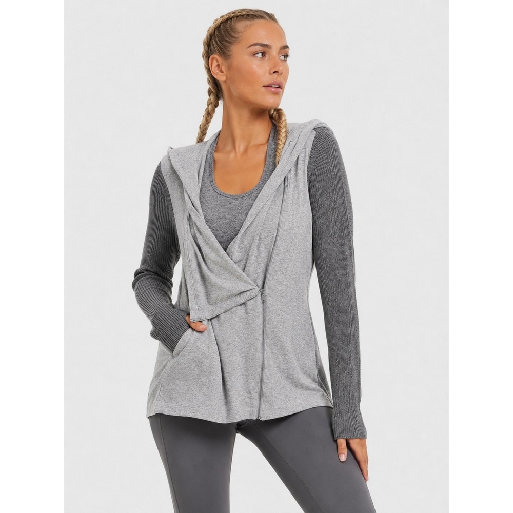 Chicos Zenergy Dina Jacket Gray Asymmetrical Zip Hooded Sweater 3 XL NWT New